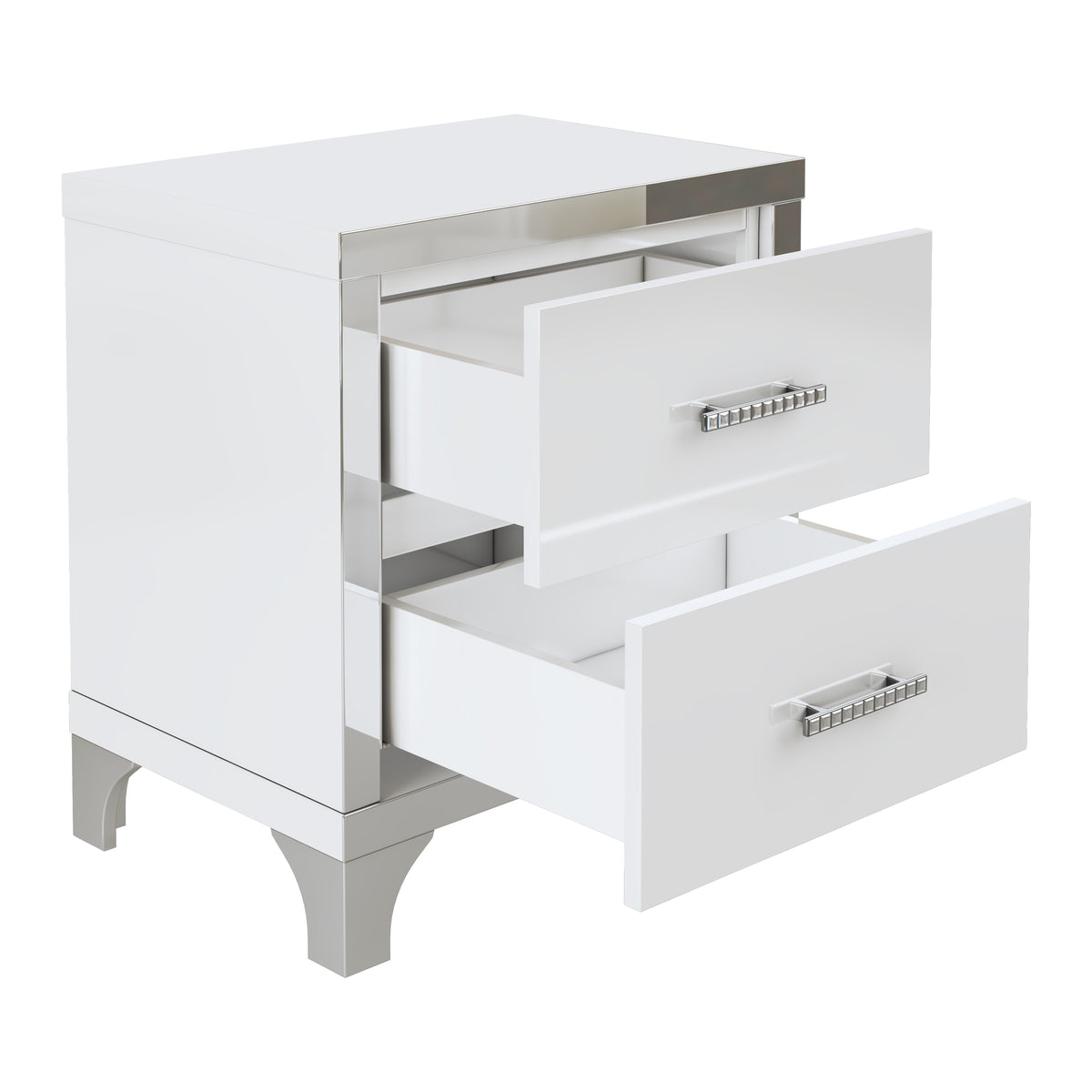 variant-group:rf-n733p205356k|Roomfitters High Gloss Nightstand with Metal Handle, Mirrored Bedside Storage Table for Bedroom or Living Room, White