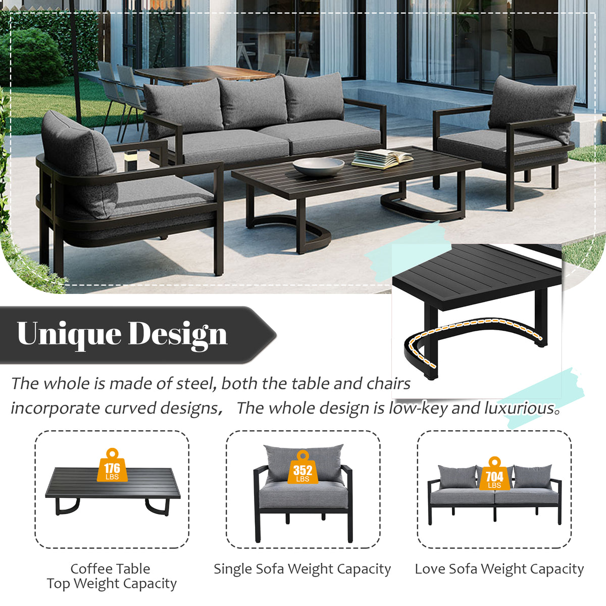 variant-group:rf-n711wy000333aae|Roomfitters Outdoor Steel Sofa Set, Waterproof and Rust-Resistant, Patio Furniture for Garden, Light Gray