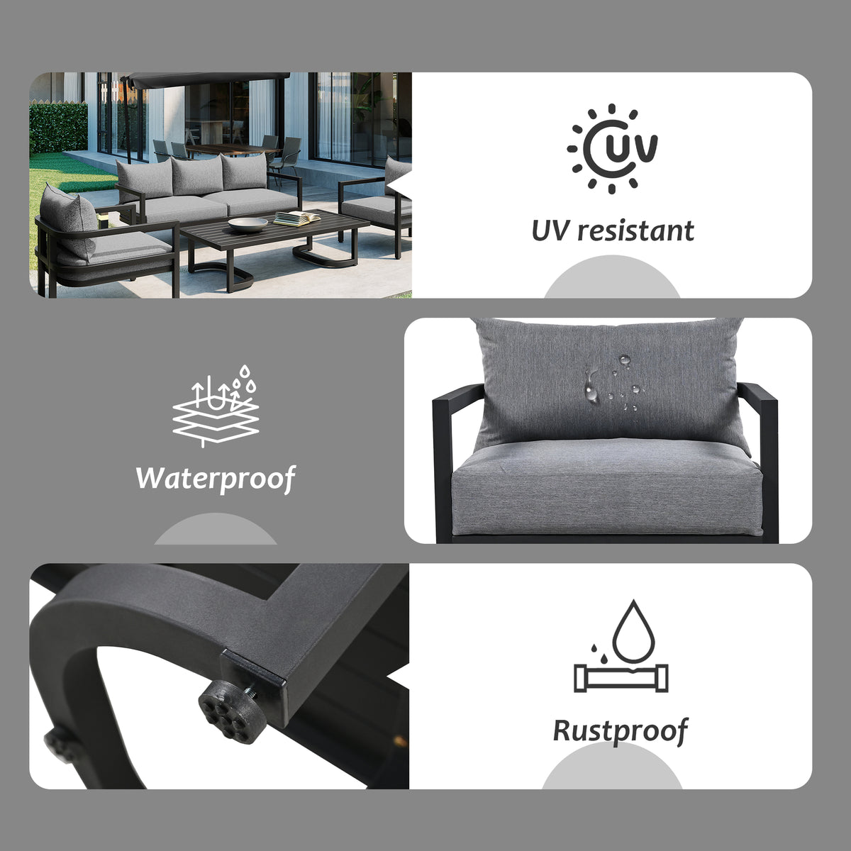 variant-group:rf-n711wy000333aae|Roomfitters Outdoor Steel Sofa Set, Waterproof and Rust-Resistant, Patio Furniture for Garden, Light Gray