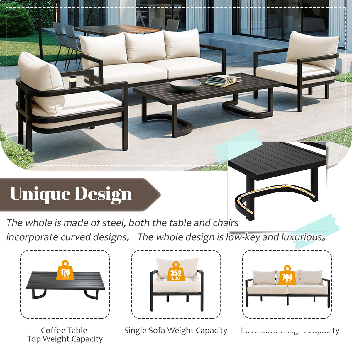 variant-group:rf-n711wy000333aaa|Roomfitters Outdoor Steel Sofa Set, Waterproof and Rust-Resistant, Patio Furniture for Garden, Beige