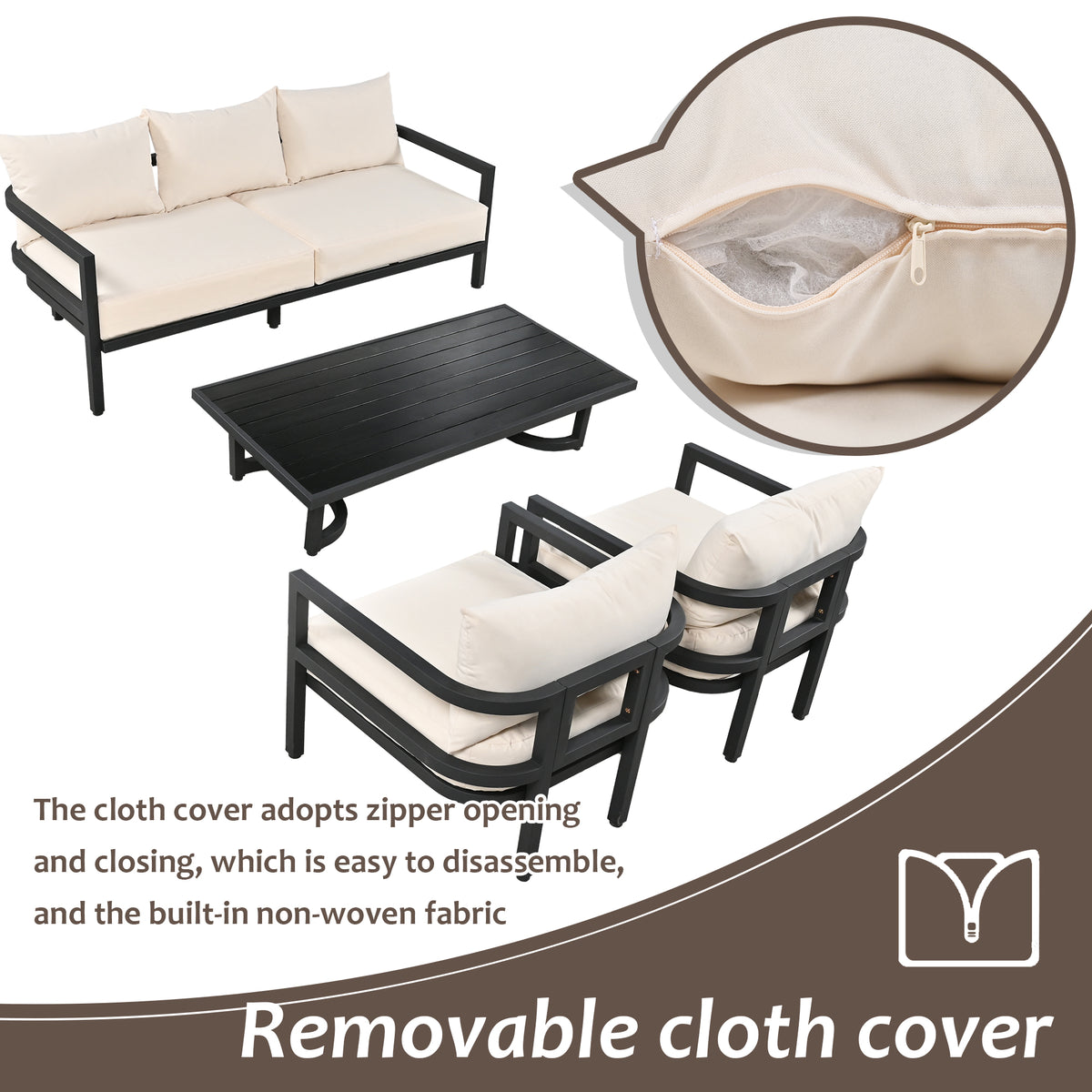 variant-group:rf-n711wy000333aaa|Roomfitters Outdoor Steel Sofa Set, Waterproof and Rust-Resistant, Patio Furniture for Garden, Beige
