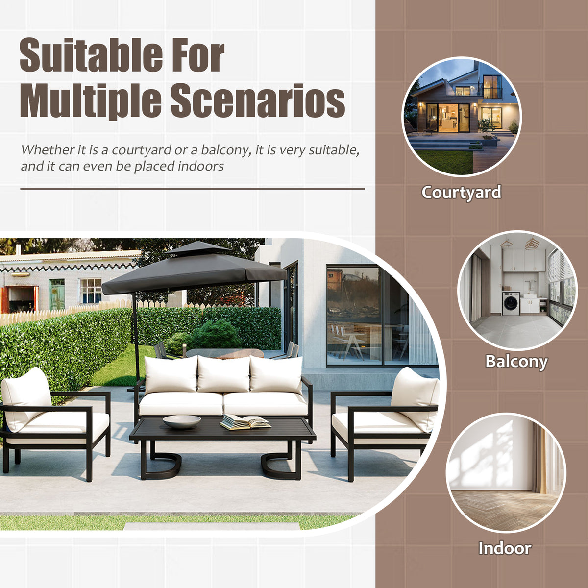 variant-group:rf-n711wy000333aaa|Roomfitters Outdoor Steel Sofa Set, Waterproof and Rust-Resistant, Patio Furniture for Garden, Beige