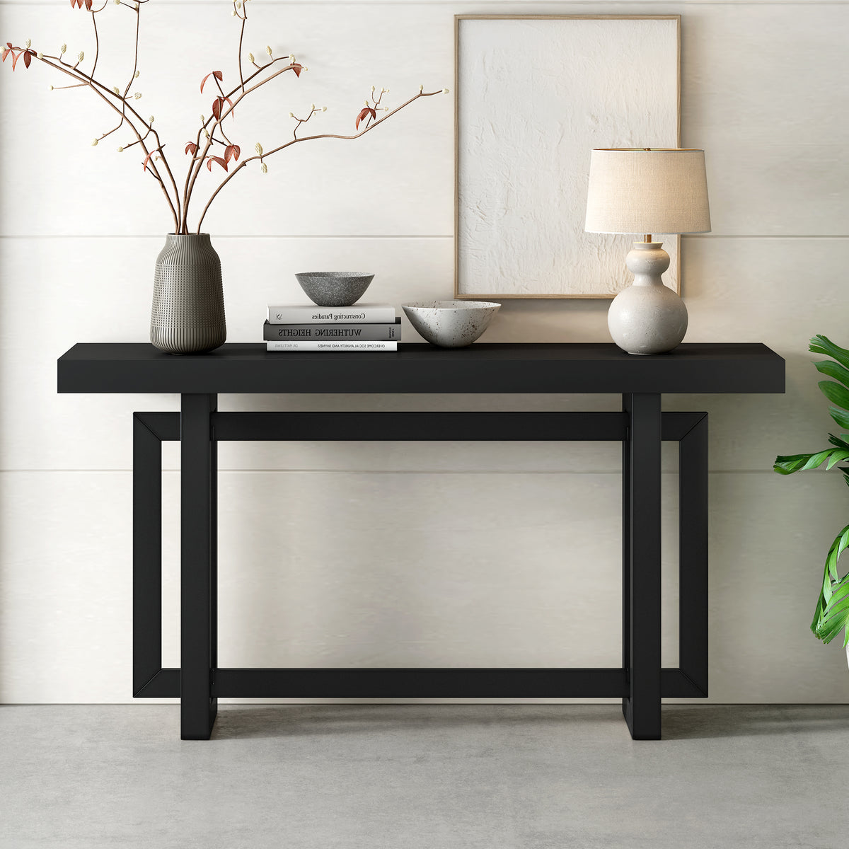 variant-group:rf-n711p230809b|Roomfitters Contemporary Console Table with Wooden Top and Base, Extra Long Entryway Table, Black