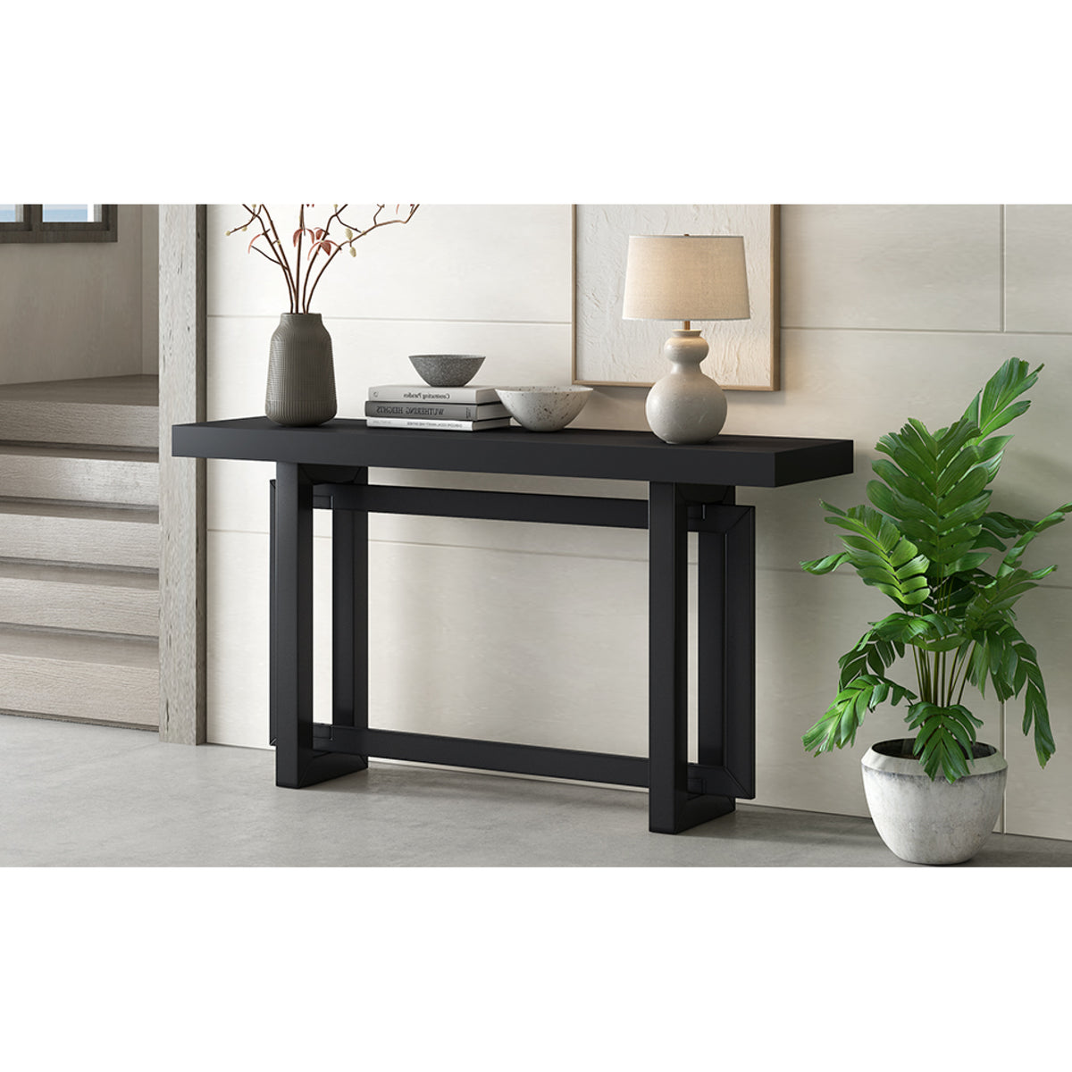 variant-group:rf-n711p230809b|Roomfitters Contemporary Console Table with Wooden Top and Base, Extra Long Entryway Table, Black