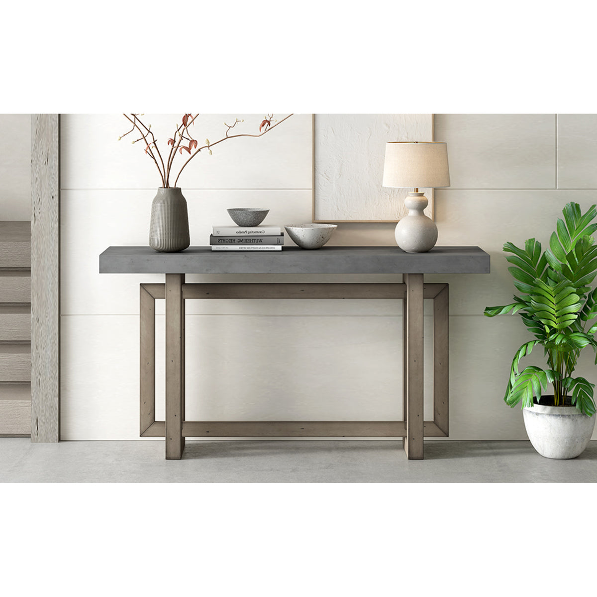 variant-group:rf-n711p230809e|Roomfitters Contemporary Console Table with Wooden Top and Base, Extra Long Entryway Table, Grey