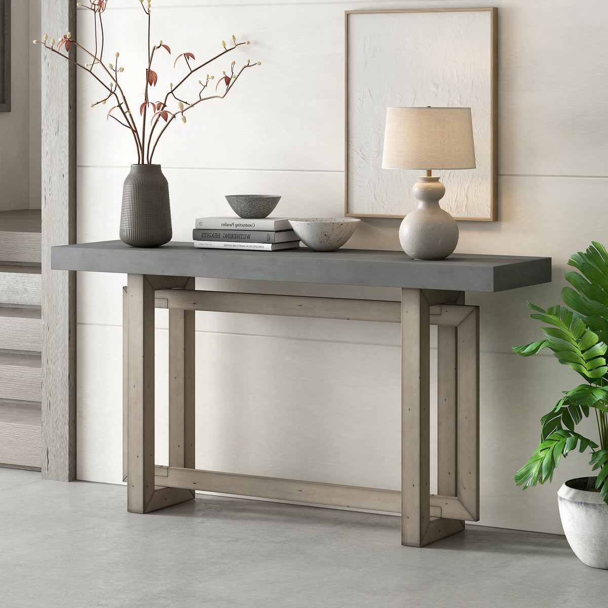 variant-group:rf-n711p230809e|Roomfitters Contemporary Console Table with Wooden Top and Base, Extra Long Entryway Table, Grey