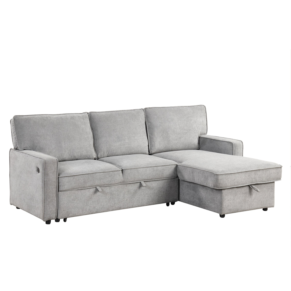 variant-group:rf-n711wy000418aae|Roomfitters Upholstered Sleeper Sectional Sofa with Storage, USB Port, and 2 Cup Holders, Living Room Couch, Gray