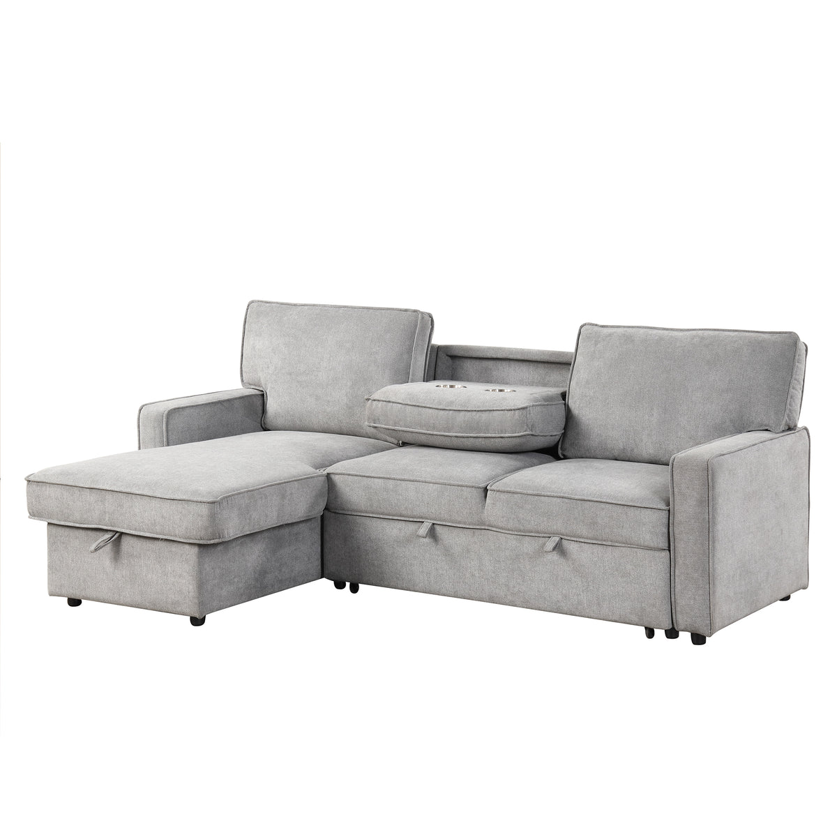 variant-group:rf-n711wy000418aae|Roomfitters Upholstered Sleeper Sectional Sofa with Storage, USB Port, and 2 Cup Holders, Living Room Couch, Gray