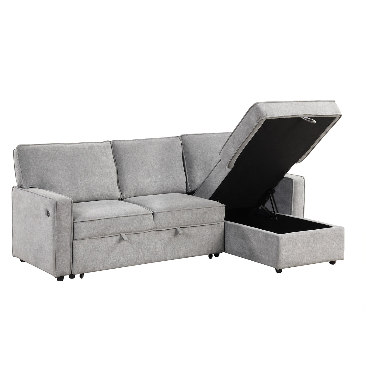 variant-group:rf-n711wy000418aae|Roomfitters Upholstered Sleeper Sectional Sofa with Storage, USB Port, and 2 Cup Holders, Living Room Couch, Gray