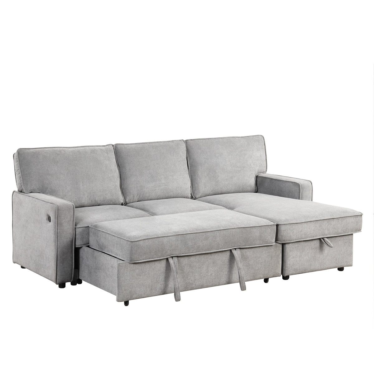 variant-group:rf-n711wy000418aae|Roomfitters Upholstered Sleeper Sectional Sofa with Storage, USB Port, and 2 Cup Holders, Living Room Couch, Gray