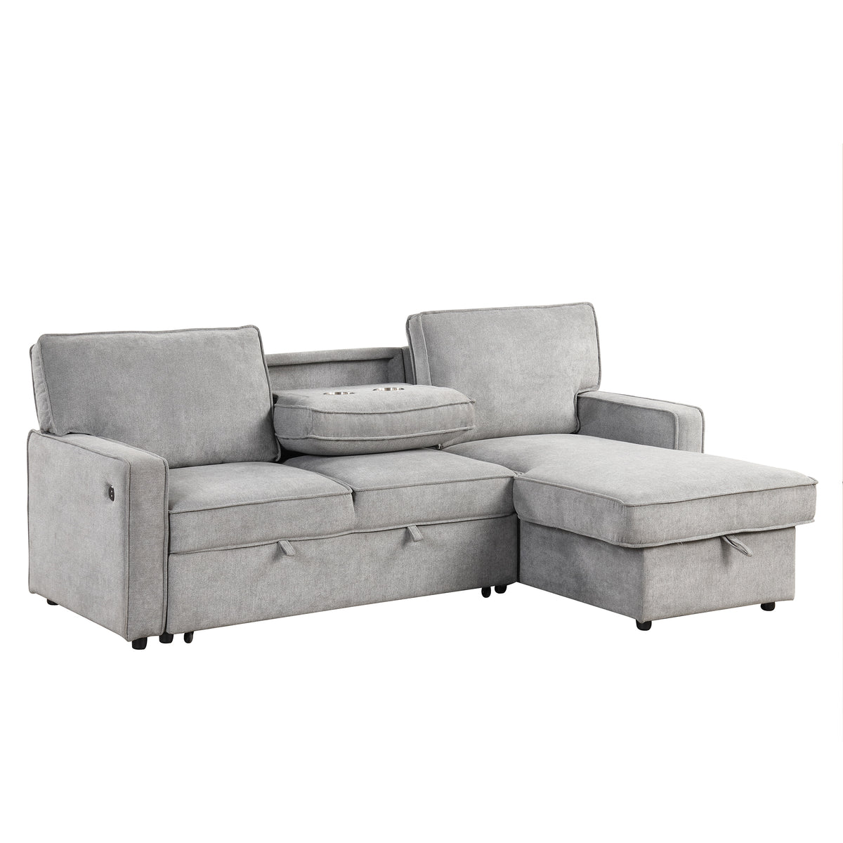 variant-group:rf-n711wy000418aae|Roomfitters Upholstered Sleeper Sectional Sofa with Storage, USB Port, and 2 Cup Holders, Living Room Couch, Gray