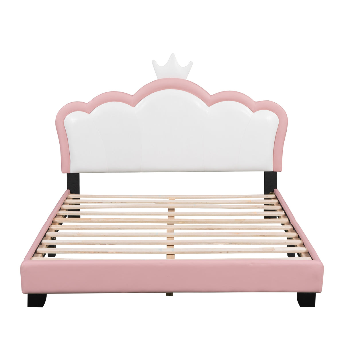 variant-group:rf-n733p180808h|Roomfitters Full Size Upholstered Princess Bed with Crown Headboard, Elegant Platform Bed with Tufted Headboard and Footboard for a Stylish Bedroom, Pink