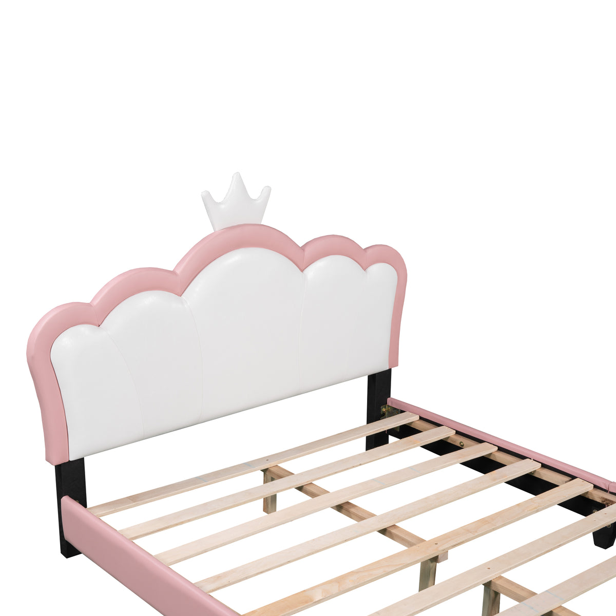variant-group:rf-n733p180808h|Roomfitters Full Size Upholstered Princess Bed with Crown Headboard, Elegant Platform Bed with Tufted Headboard and Footboard for a Stylish Bedroom, Pink