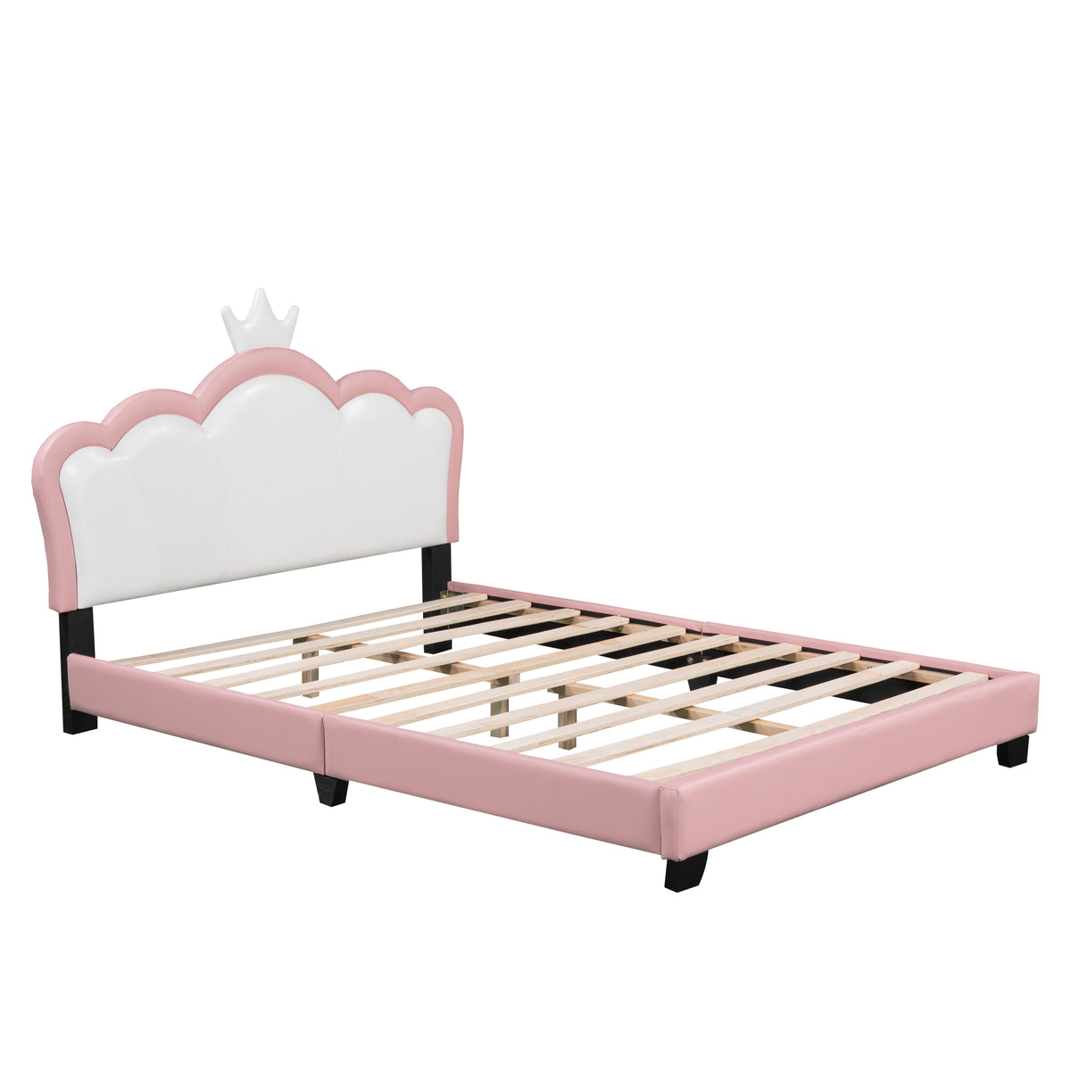 variant-group:rf-n733p180808h|Roomfitters Full Size Upholstered Princess Bed with Crown Headboard, Elegant Platform Bed with Tufted Headboard and Footboard for a Stylish Bedroom, Pink
