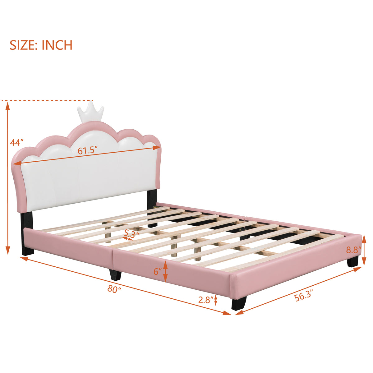 variant-group:rf-n733p180808h|Roomfitters Full Size Upholstered Princess Bed with Crown Headboard, Elegant Platform Bed with Tufted Headboard and Footboard for a Stylish Bedroom, Pink
