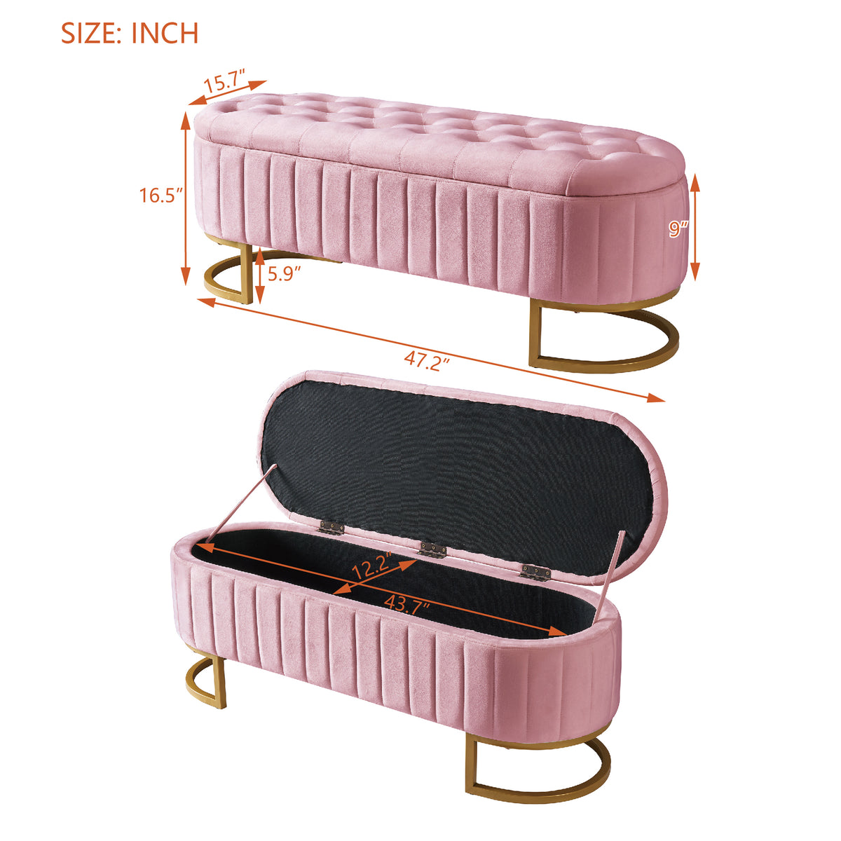 variant-group:rf-n733p208522h|Roomfitters Elegant Velvet Storage Ottoman with Button-Tufted Design, Upholstered Bench with Metal Legs for Bedroom and Living Room, Pink