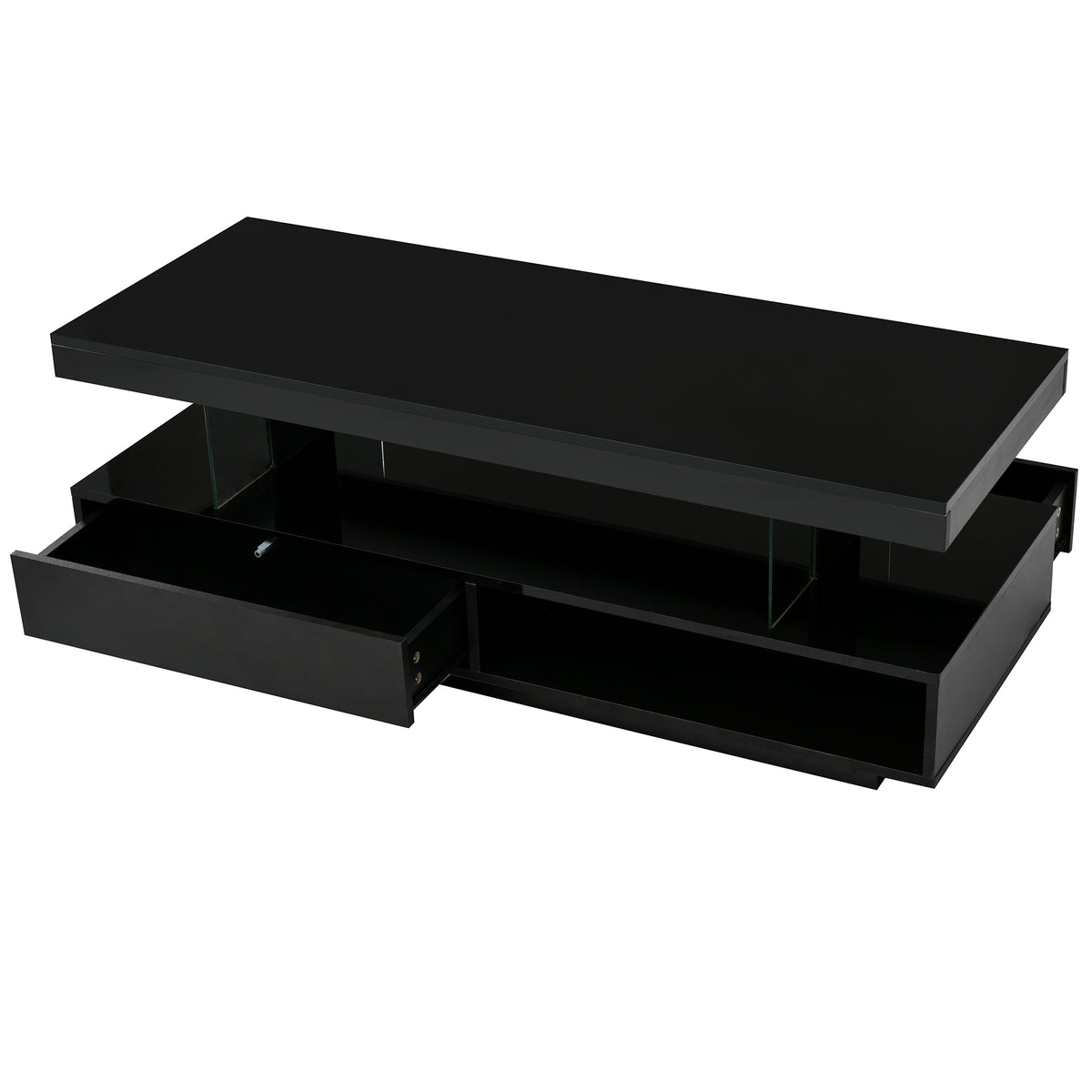 variant-group:rf-n724wf307038aab|Roomfitters Modern Coffee Table with Storage Shelf and Display Space, Center Table with Lighting Effect, Black