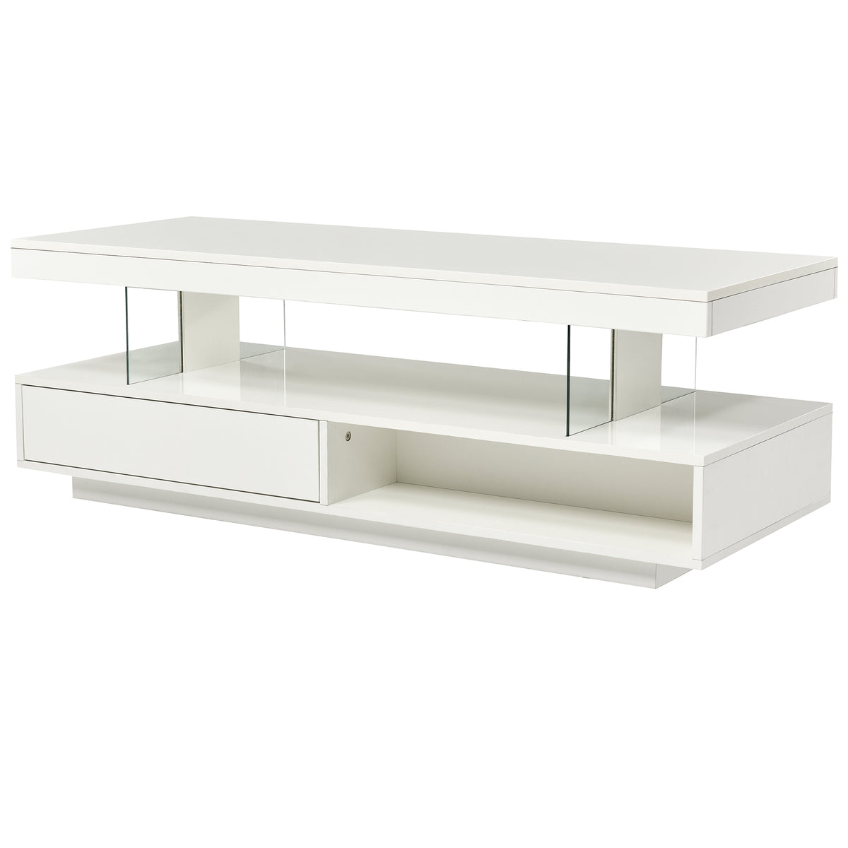 variant-group:rf-n724wf307038aak|Roomfitters Modern Coffee Table with Storage Shelf and Display Space, Center Table with Lighting Effect, White