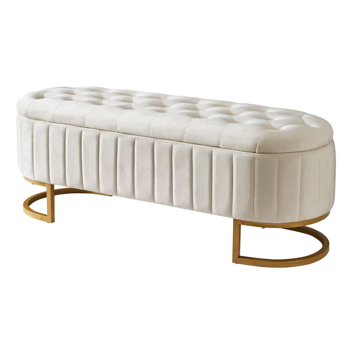 variant-group:rf-n733p208522a|Roomfitters Elegant Velvet Storage Ottoman with Button-Tufted Design, Upholstered Bench with Metal Legs for Bedroom and Living Room, Beige
