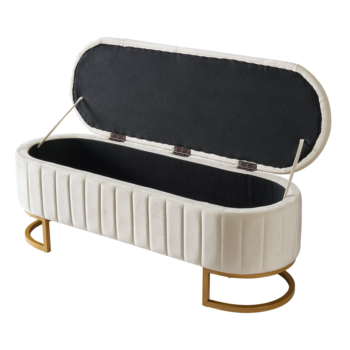 variant-group:rf-n733p208522a|Roomfitters Elegant Velvet Storage Ottoman with Button-Tufted Design, Upholstered Bench with Metal Legs for Bedroom and Living Room, Beige