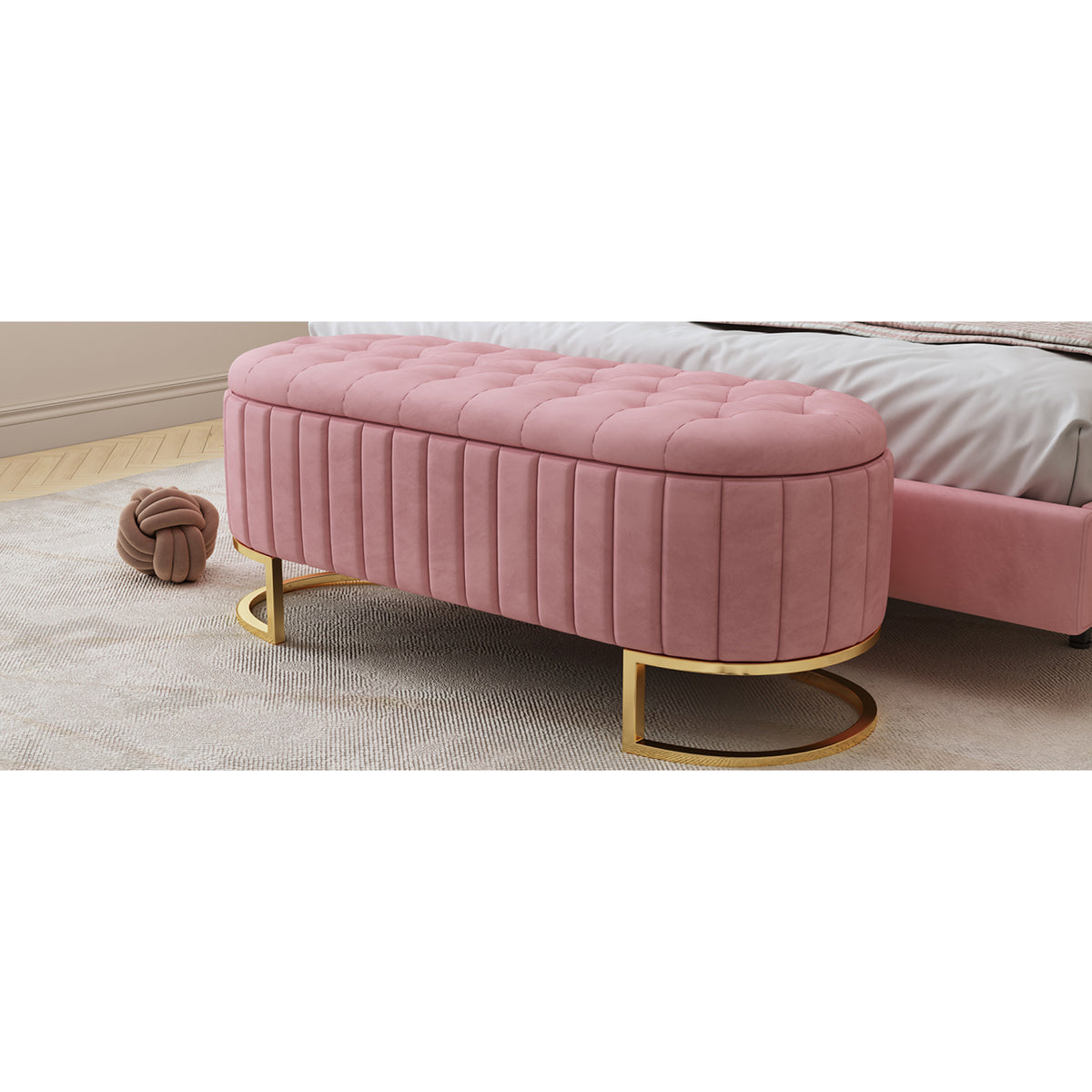 variant-group:rf-n733p208522h|Roomfitters Elegant Velvet Storage Ottoman with Button-Tufted Design, Upholstered Bench with Metal Legs for Bedroom and Living Room, Pink