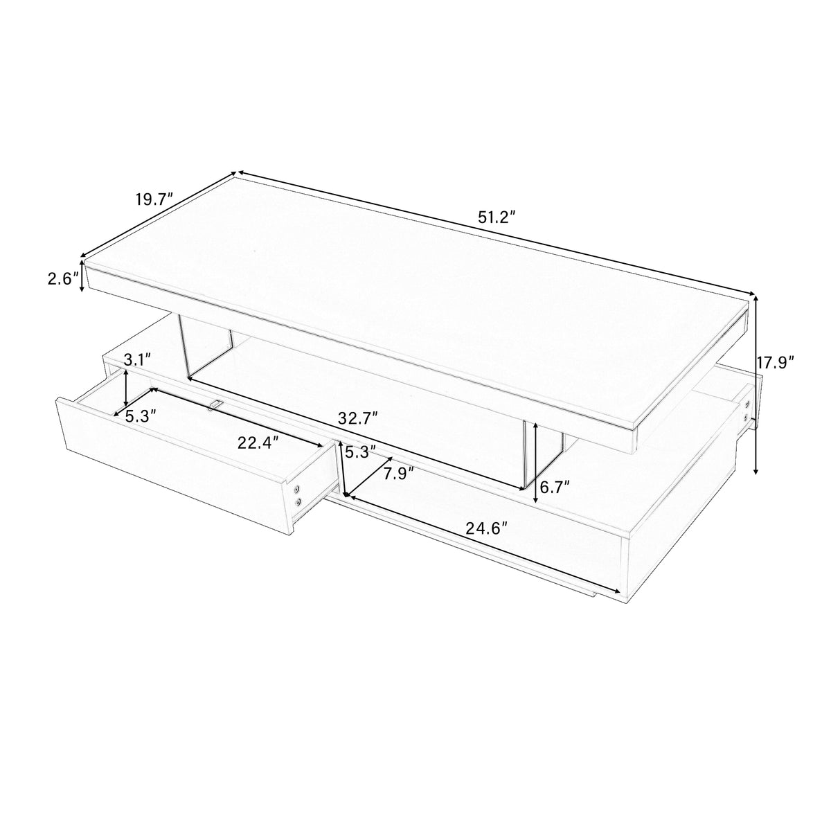 variant-group:rf-n724wf307038aak|Roomfitters Modern Coffee Table with Storage Shelf and Display Space, Center Table with Lighting Effect, White
