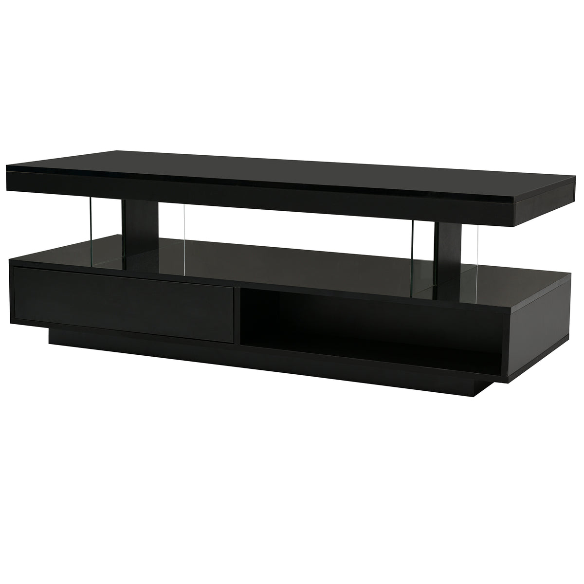 variant-group:rf-n724wf307038aab|Roomfitters Modern Coffee Table with Storage Shelf and Display Space, Center Table with Lighting Effect, Black