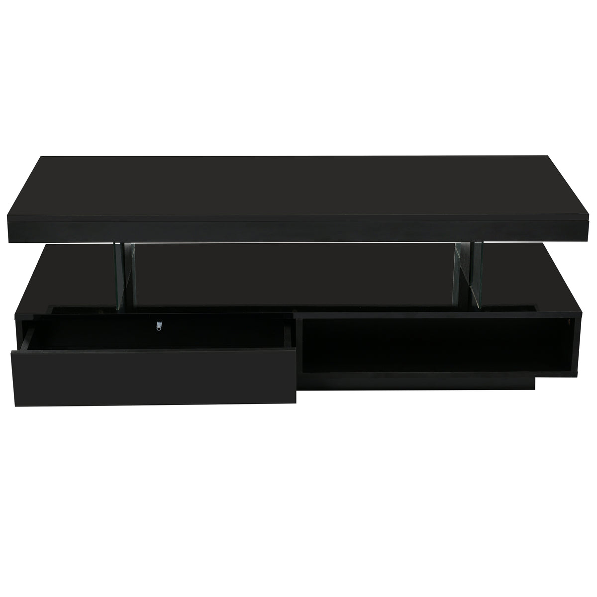 variant-group:rf-n724wf307038aab|Roomfitters Modern Coffee Table with Storage Shelf and Display Space, Center Table with Lighting Effect, Black