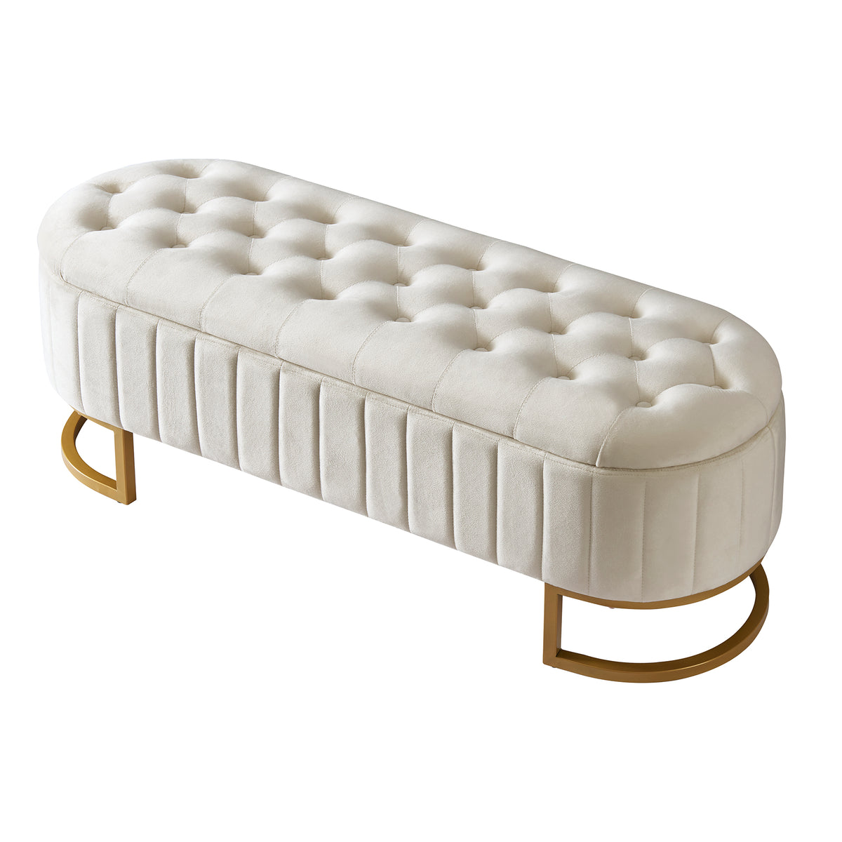 variant-group:rf-n733p208522a|Roomfitters Elegant Velvet Storage Ottoman with Button-Tufted Design, Upholstered Bench with Metal Legs for Bedroom and Living Room, Beige