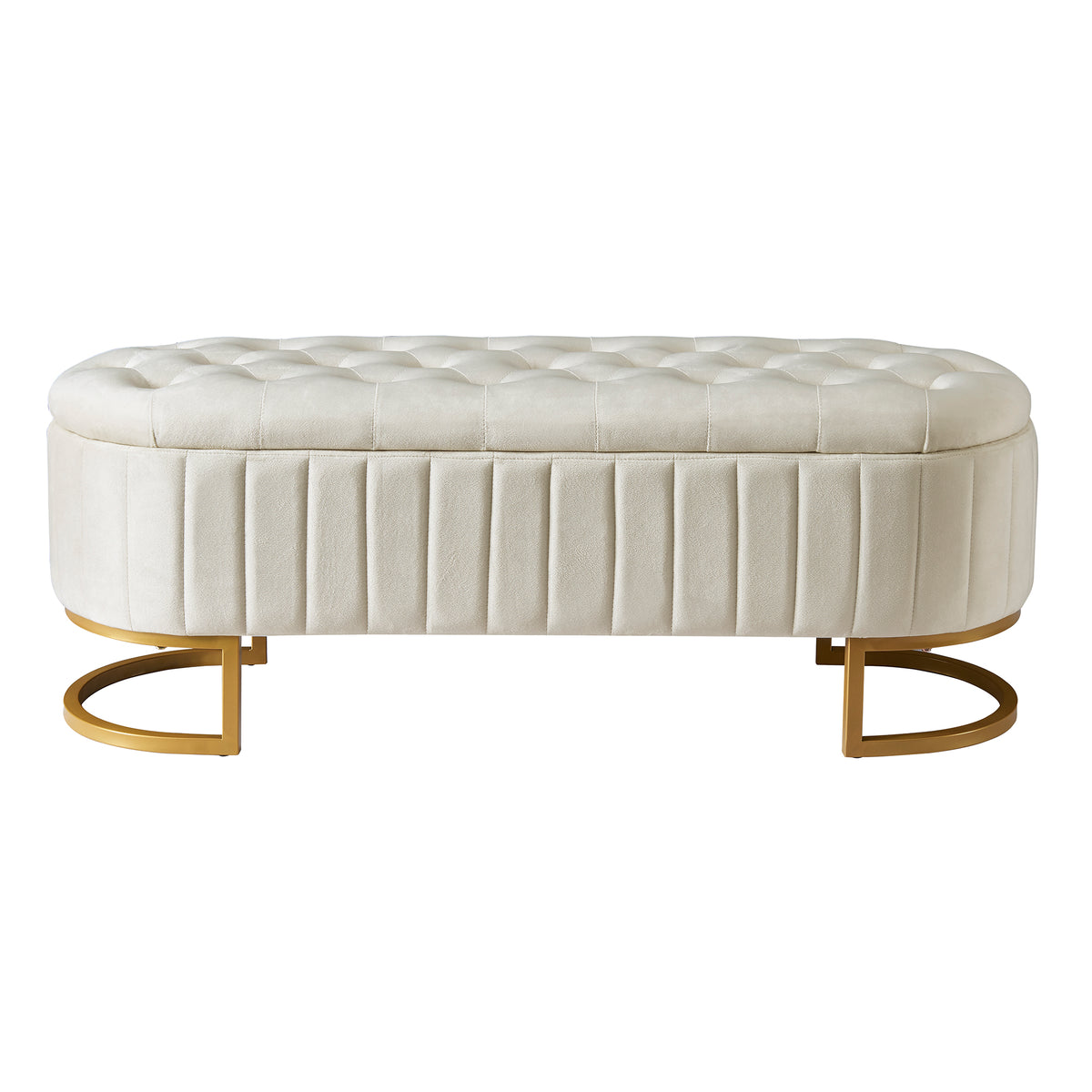 variant-group:rf-n733p208522a|Roomfitters Elegant Velvet Storage Ottoman with Button-Tufted Design, Upholstered Bench with Metal Legs for Bedroom and Living Room, Beige