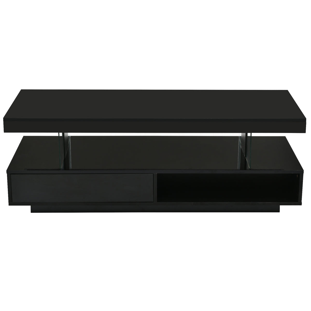 variant-group:rf-n724wf307038aab|Roomfitters Modern Coffee Table with Storage Shelf and Display Space, Center Table with Lighting Effect, Black