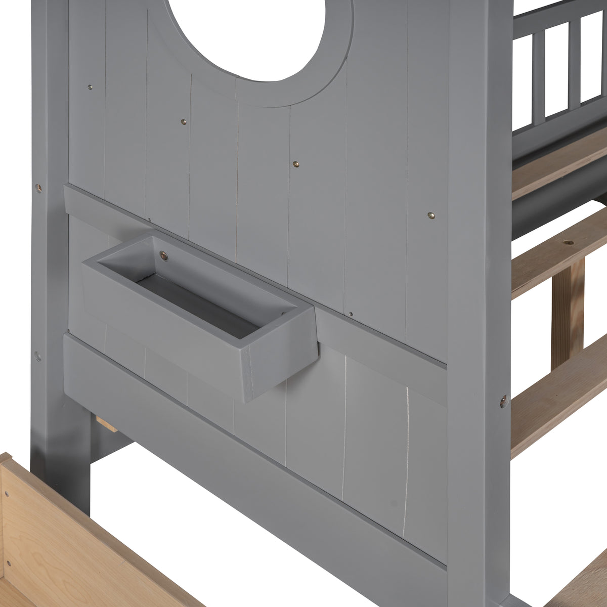 variant-group:rf-n733s308487e|Roomfitters Wooden Full Size House Bed with 2 Drawers and Storage Shelf, Gray