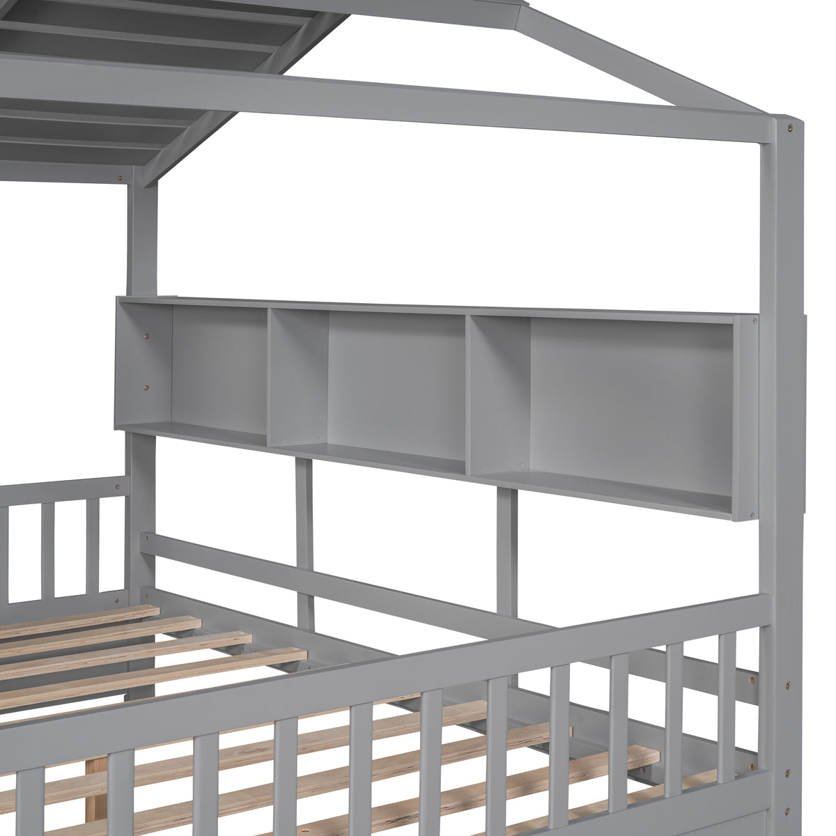 variant-group:rf-n733s308487e|Roomfitters Wooden Full Size House Bed with 2 Drawers and Storage Shelf, Gray