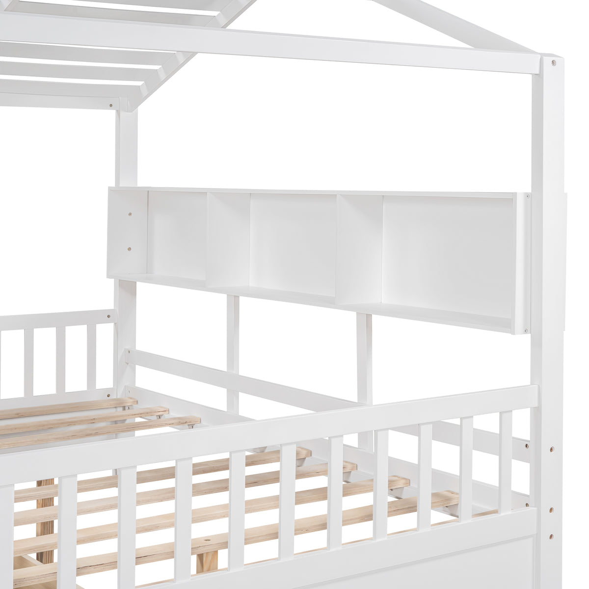 variant-group:rf-n733s308487k|Roomfitters Wooden Full Size House Bed with 2 Drawers and Storage Shelf, White