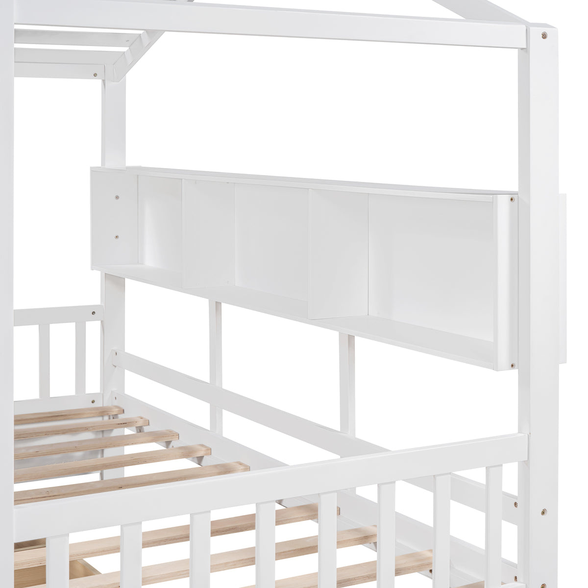variant-group:rf-n733s308483k|Roomfitters Wooden Twin Size House Bed with 2 Drawers and Storage Shelf, White