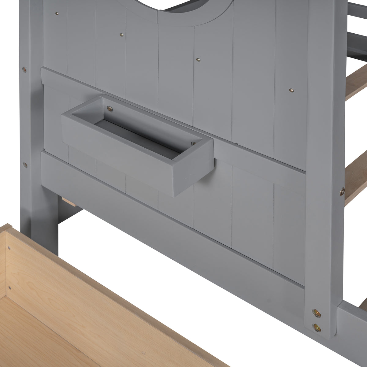 variant-group:rf-n733s308483e|Roomfitters Wooden Twin Size House Bed with 2 Drawers and Storage Shelf, Gray