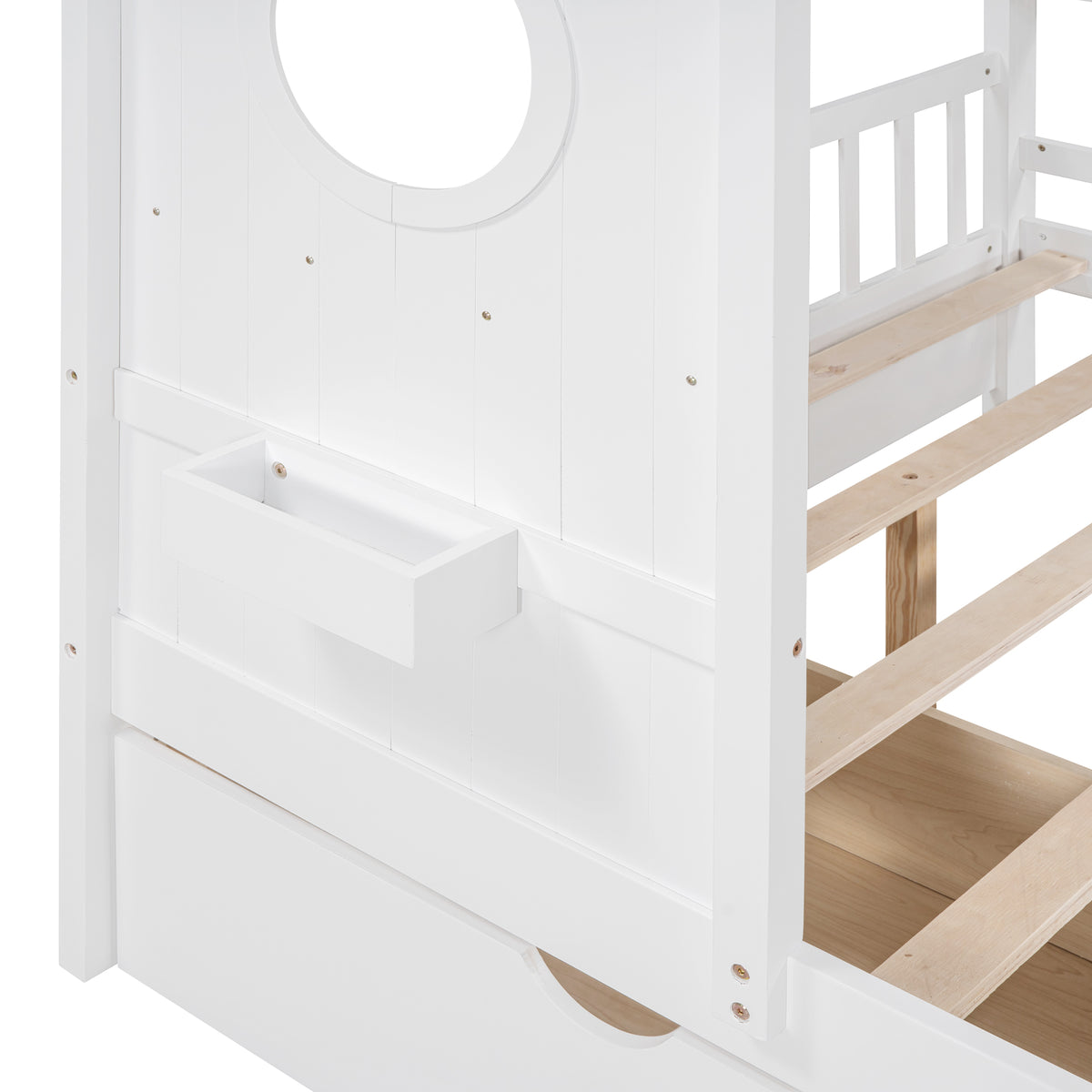 variant-group:rf-n733s308487k|Roomfitters Wooden Full Size House Bed with 2 Drawers and Storage Shelf, White