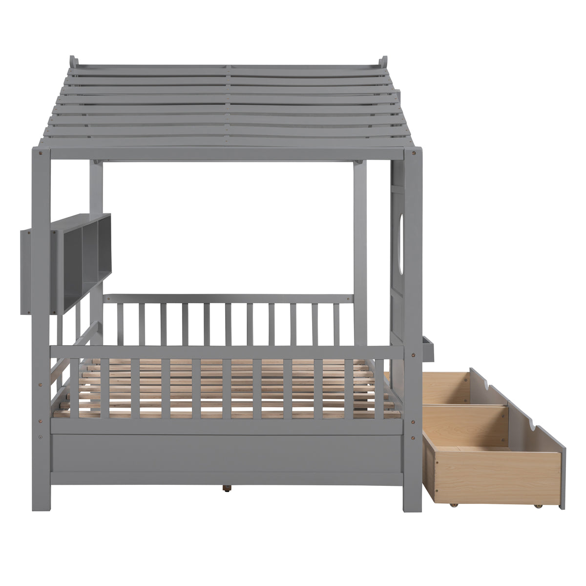 variant-group:rf-n733s308487e|Roomfitters Wooden Full Size House Bed with 2 Drawers and Storage Shelf, Gray