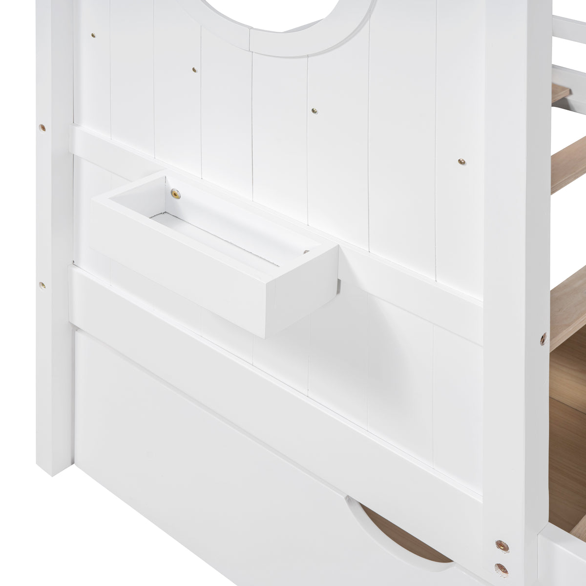 variant-group:rf-n733s308483k|Roomfitters Wooden Twin Size House Bed with 2 Drawers and Storage Shelf, White