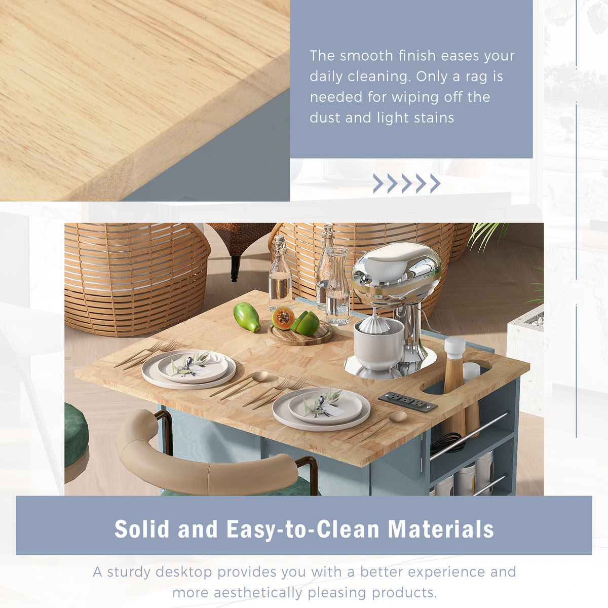 variant-group:rf-n707wf305556aag|Roomfitters Kitchen Island with Power Outlet, Kitchen Storage Island with Drop Leaf and Rubber Wood, Open Storage and Wine Rack, 5 Wheels, Adjustable Storage for Kitchen, and Dining Room, Blue