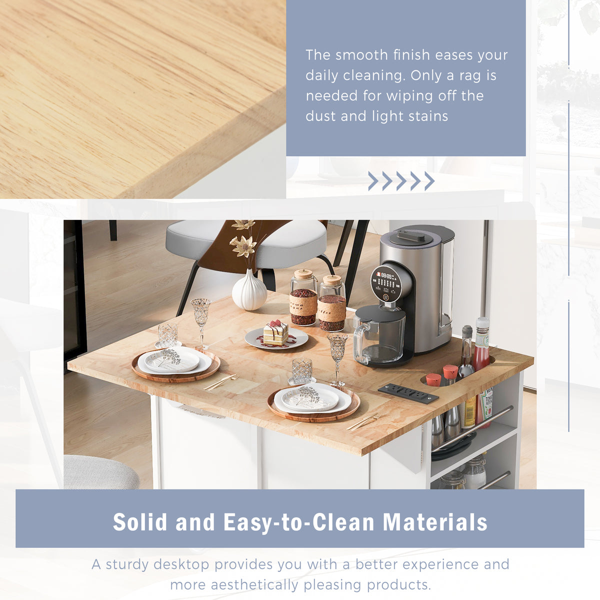 variant-group:rf-n707wf305556aaw|Roomfitters Kitchen Island with Power Outlet, Kitchen Storage Island with Drop Leaf and Rubber Wood, Open Storage and Wine Rack, 5 Wheels, Adjustable Storage for Kitchen, and Dining Room, White