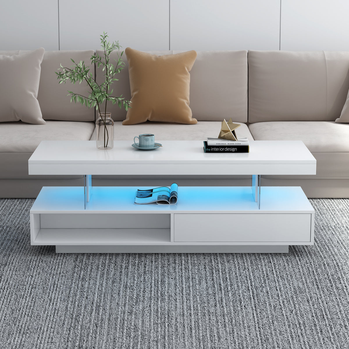 variant-group:rf-n724wf307038aak|Roomfitters Modern Coffee Table with Storage Shelf and Display Space, Center Table with Lighting Effect, White