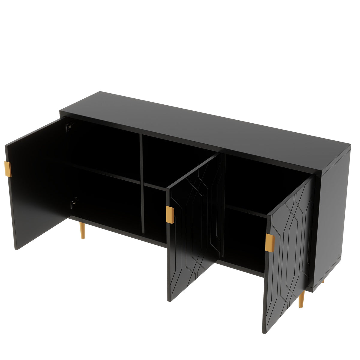 Roomfitters Modern TV Stand with 3 Doors and Adjustable Storage Shelves, Fits TVs up to 70 Inches, Black Roomfitters