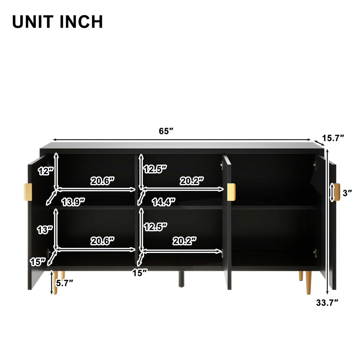 Roomfitters Modern TV Stand with 3 Doors and Adjustable Storage Shelves, Fits TVs up to 70 Inches, Black Roomfitters