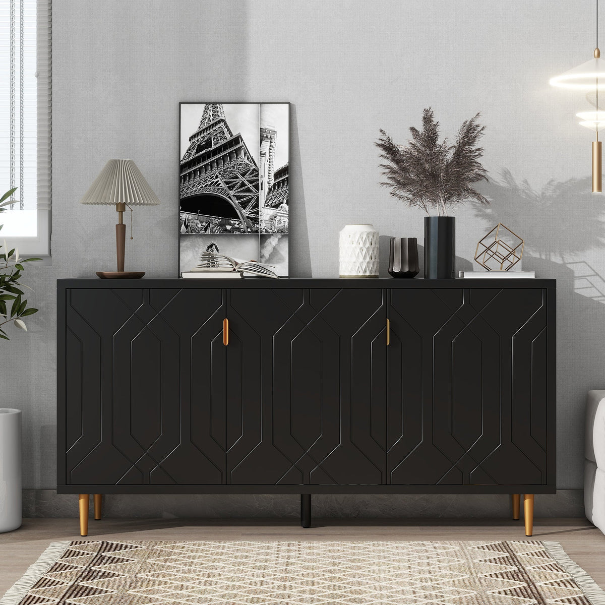 Roomfitters Modern TV Stand with 3 Doors and Adjustable Storage Shelves, Fits TVs up to 70 Inches, Black Roomfitters