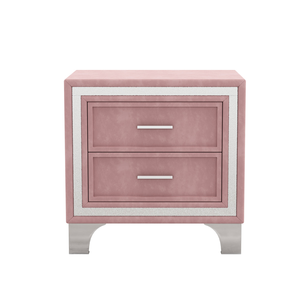 variant-group:rf-n733p183659h|Roomfitters Mid Century Vintage Nightstand with Silver Glitter Strip Decor and Metal Legs, Velvet Bedside Table with 2 Compartments, Pink