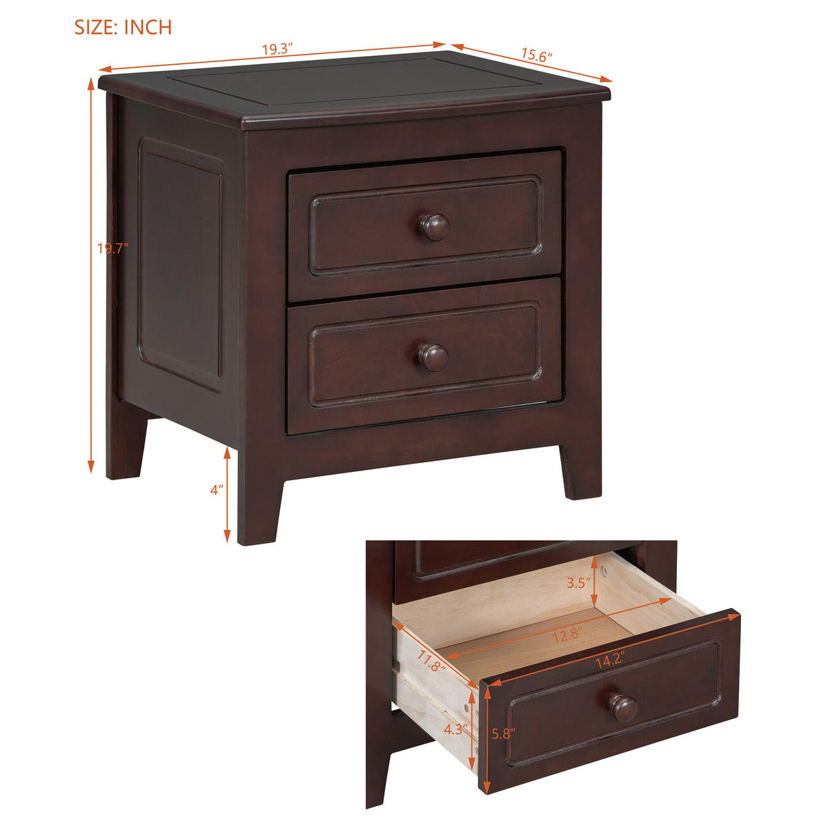 variant-group:rf-n733wf308187aad|Roomfitters 2-Drawer Nightstand for Bedroom, Mid-Century Retro Bedside Table with Classic Design, Dark Walnut