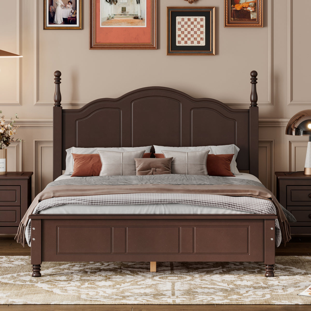 variant-group:rf-n733wf308186aad|Roomfitters Full Size Wood Platform Bed Frame, Retro Style Platform Bed with Wooden Slat Support, Dark Walnut, Walnut