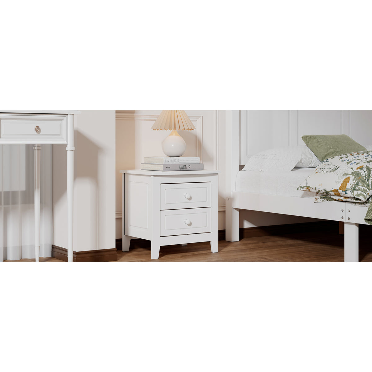 variant-group:rf-n733wf308187aak|Roomfitters 2-Drawer Nightstand for Bedroom, Mid-Century Retro Bedside Table with Classic Design, White