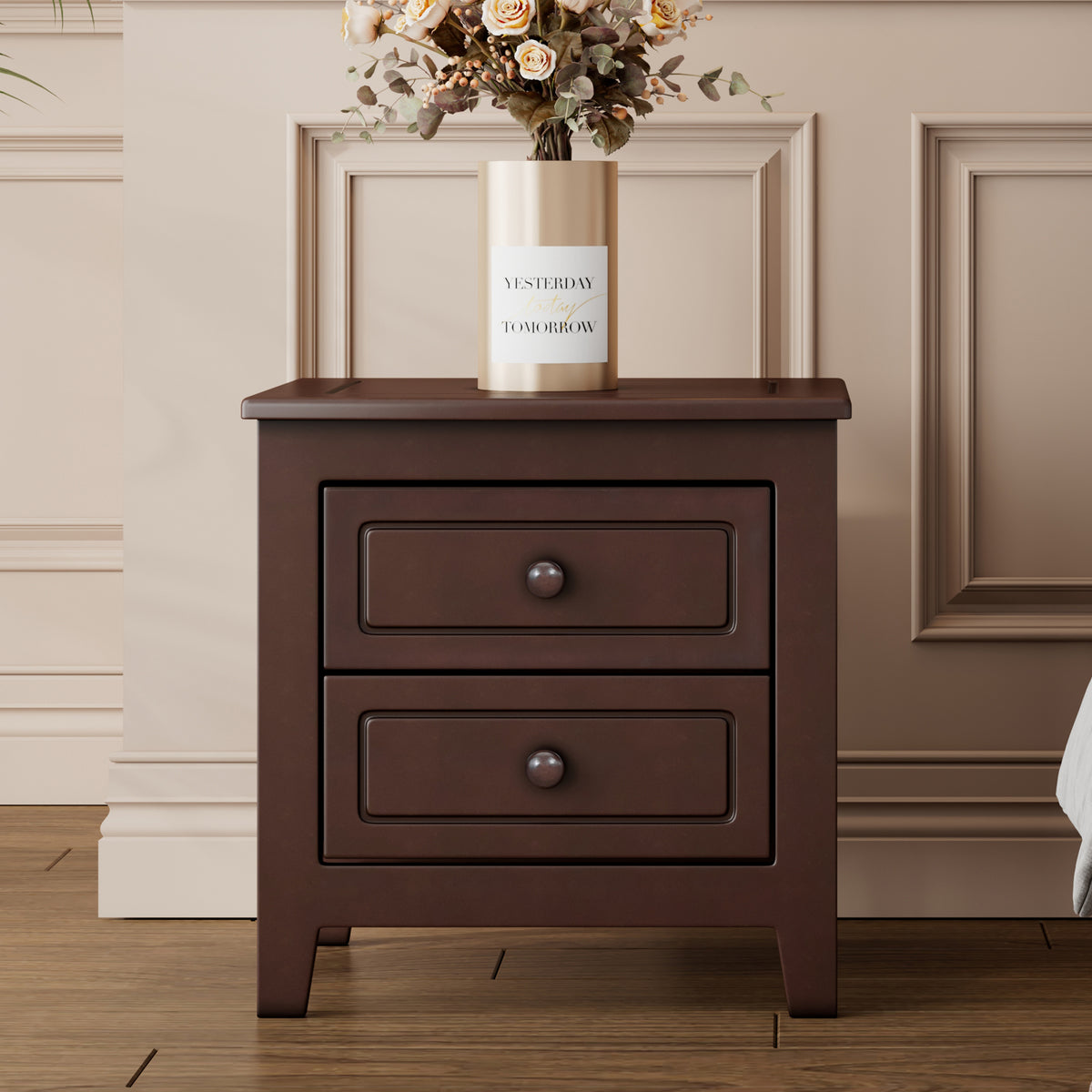 variant-group:rf-n733wf308187aad|Roomfitters 2-Drawer Nightstand for Bedroom, Mid-Century Retro Bedside Table with Classic Design, Dark Walnut